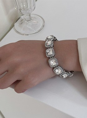 欧美个性满钻冰糖心古巴手链男女 小众设计感ins几何嘻.哈手饰