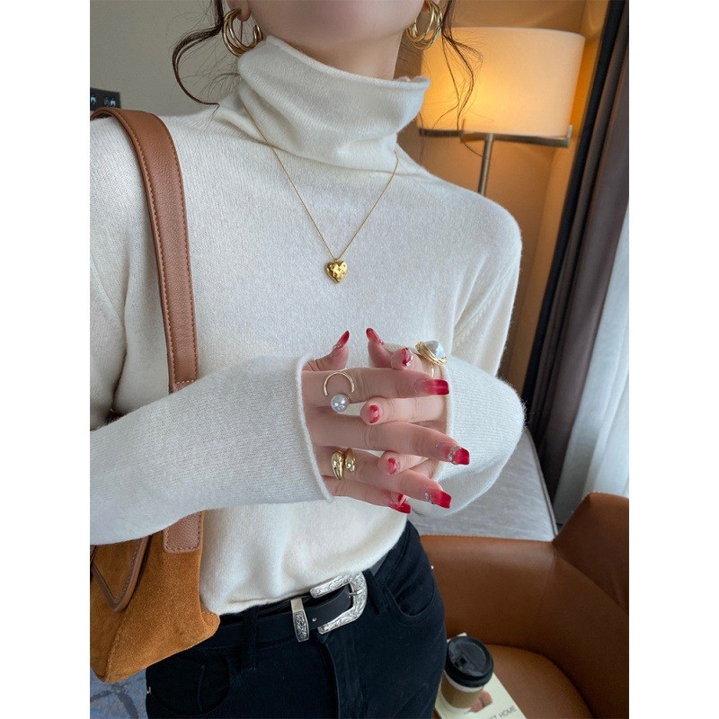 高领毛衣女2025m春季新款时尚堆堆领羊绒修身打底衫洋气内搭上衣