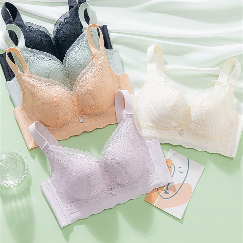 蕾丝内衣无钢圈洞洞杯透气夏加E宽下摆侧收聚拢零束缚舒适文胸