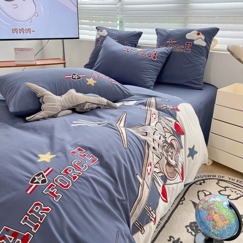 卡通60支纯棉被套四件套全t棉床单水洗棉100儿童秋冬三件套床笠款