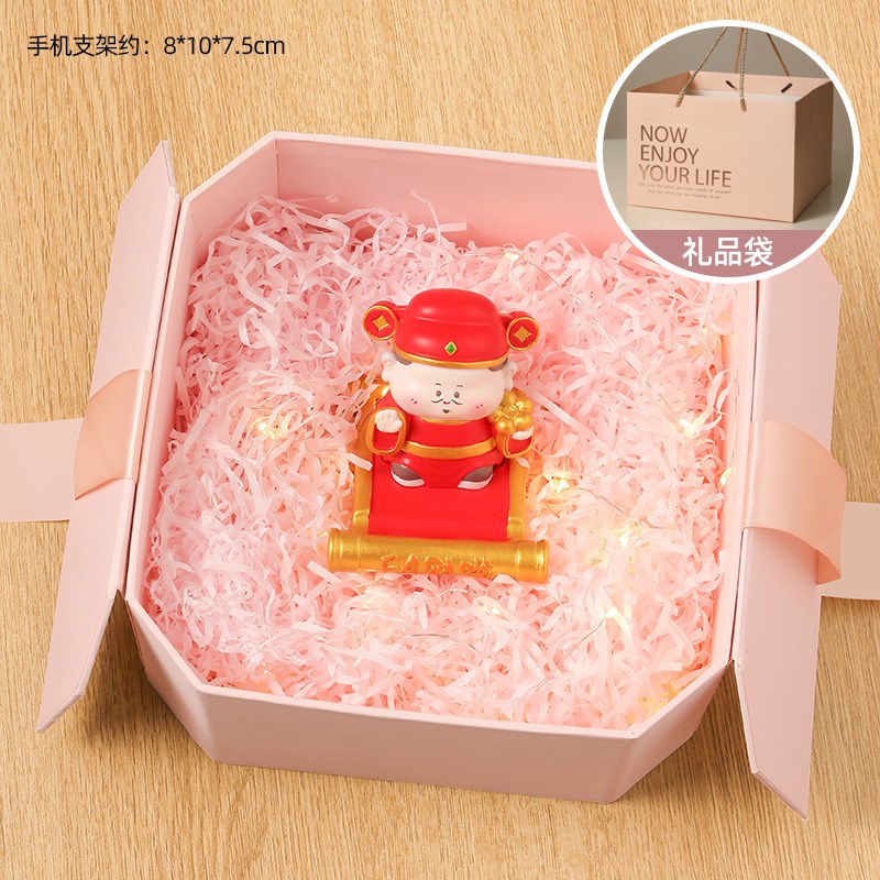 创意国潮财神爷手机支架追剧神器 桌面装饰品R办公室树脂摆件