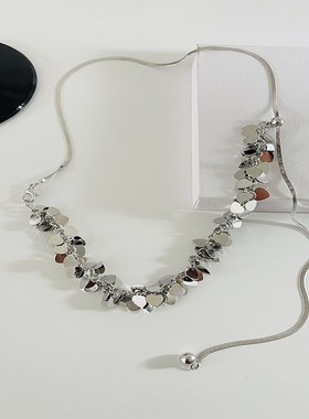 爱心亮片可抽拉项k链女原创设计感锁骨链网红轻奢银色气质时尚颈