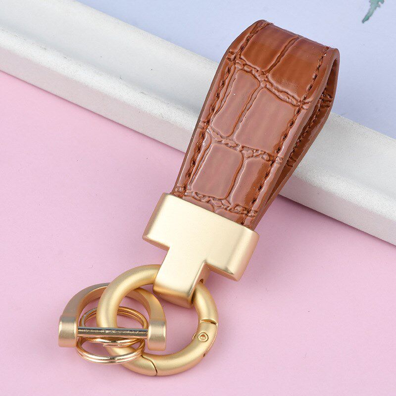 轻奢方格亮皮钥匙k扣简约情侣汽车钥匙链男腰挂防丢书包挂件车锁