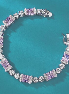 珠宝 2024新款qS925银冰花切6*8粉钻甜美简约款气质女款手链