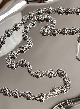 复古玫瑰花鱼钩扣项链女百搭毛衣链ins风M小众设计高级感锁骨链潮