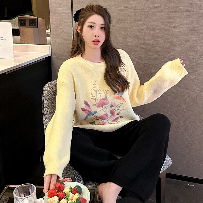 半边绒女士睡衣冬季新p款软糯宽松弹力保暖家居服可外穿休闲套装