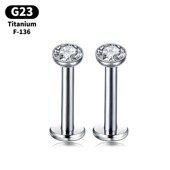 F136钛合金平底包镶钻杯唇钉碗状锆石耳钉内螺纹舌钉G23穿刺饰品