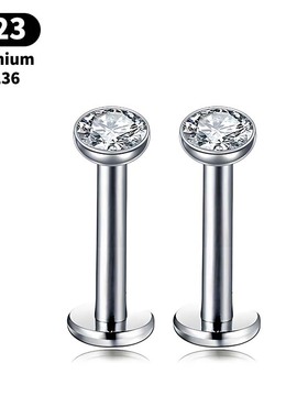 F136钛合金平底包镶钻杯唇钉碗状锆石耳钉内螺纹舌钉G23穿刺饰品