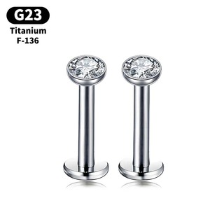 F136钛合金平底包镶钻杯唇钉碗状锆石耳钉内螺纹舌钉G23穿刺饰品
