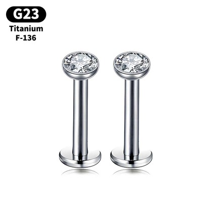 F136内螺纹钛合金平底包镶钻耳钉