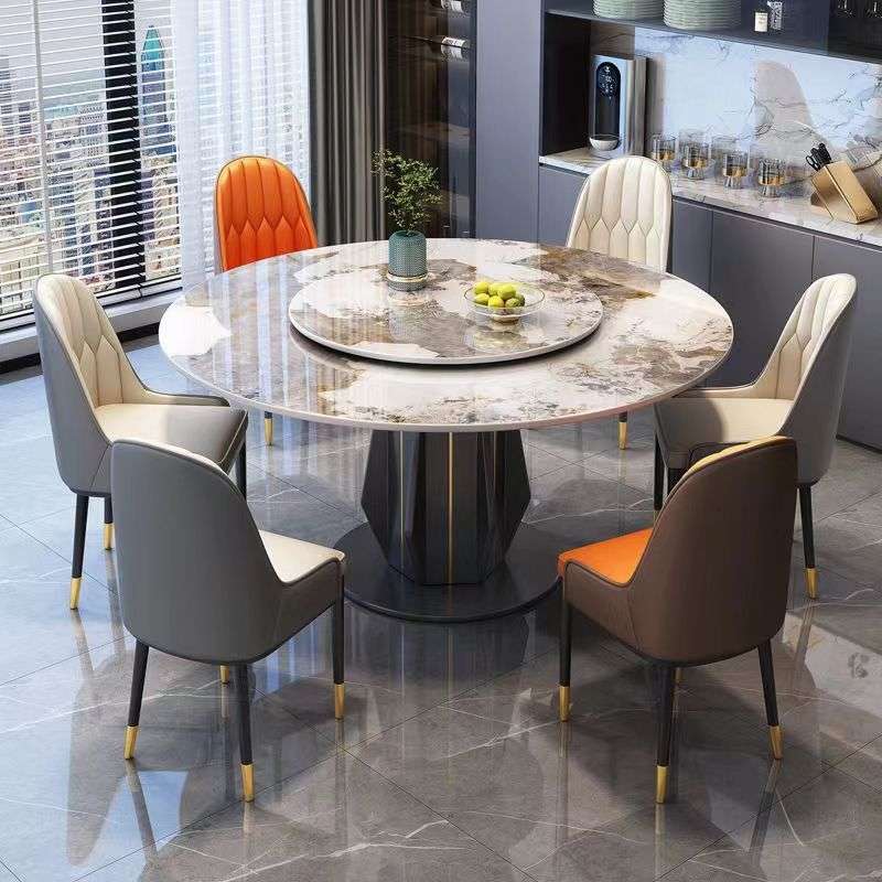 岩板大圆桌6人饭桌高端圆形桌子带转盘10人现代简约餐厅家具餐桌