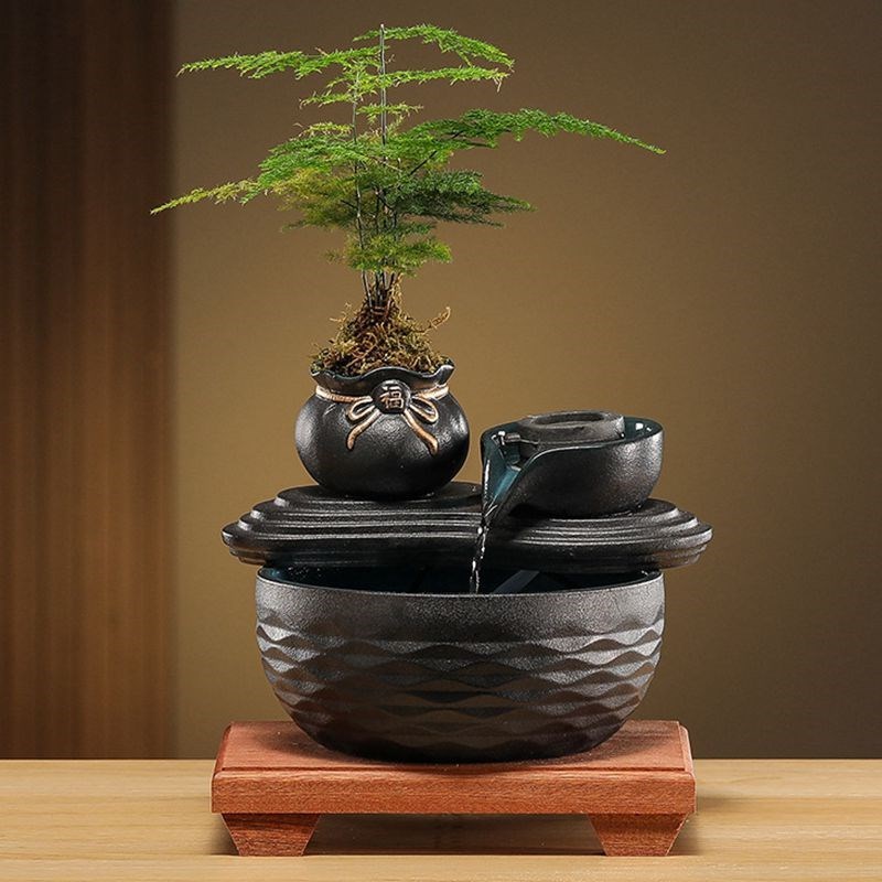 福袋招财流水摆件循环水客厅喷泉水流办公K室桌面陶瓷水系景观鱼