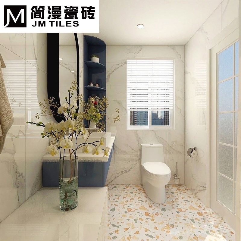 简漫网红彩色水磨石地砖仿古砖600*600 卫生间厕所阳台厨房瓷砖