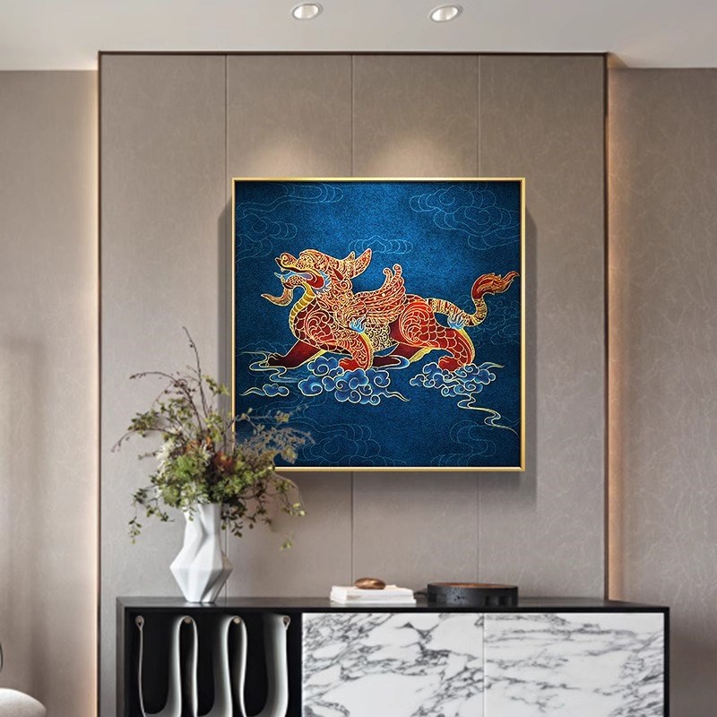 貔貅八方来财玄关入户立体金箔装饰画寓意好的手绘壁画挂画