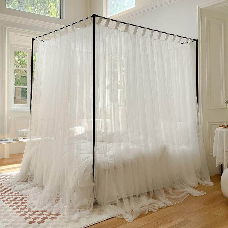 2024新款高级感宫廷蚊帐三开门家用卧室仙女风1.8m床上纹帐沙白色
