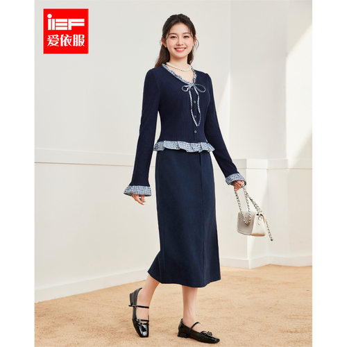 IEF/爱依服【微胖】套装女2025秋季新款法式温柔风大码上衣中长裙