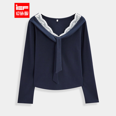 IEF/爱依服【微胖】绝美巨好看的小上衣女罩衫 2025秋蕾丝长袖T恤