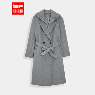 IEF/爱依服【微胖】连帽呢子大衣胖妹妹2025冬新款中长款毛呢外套