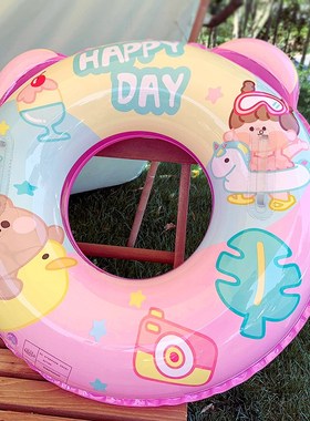 芭夏 2025年新款充气t带把手蓝色恐龙泳圈儿童水上游泳圈跨境现货