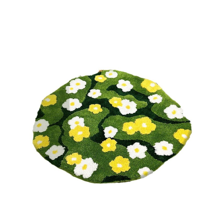 跨境圆形苔藓植绒l地毯机织簇绒地垫加厚可折叠机洗户外野餐垫代