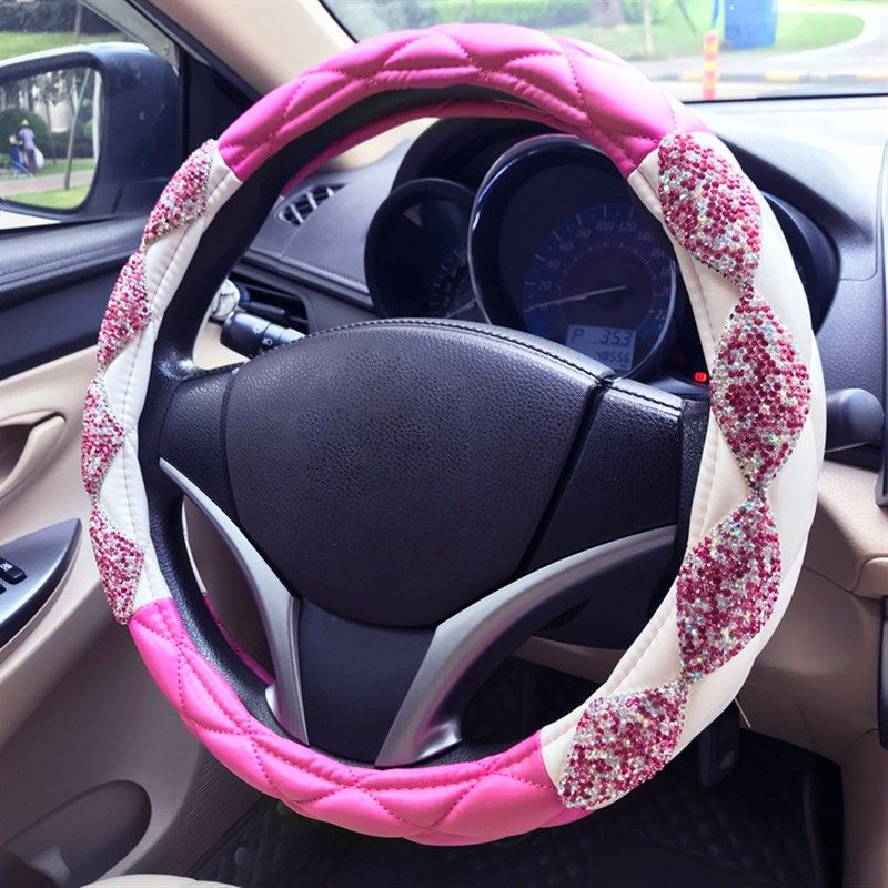 汽车方向盘套韩版可爱女士车内用品防J滑镶钻女生四季通用把套