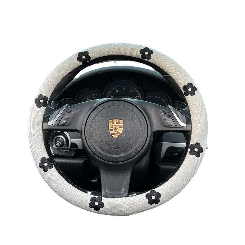 小雏菊汽车方向盘套 棉麻透气防滑车用手K把套 可爱汽车方向盘把