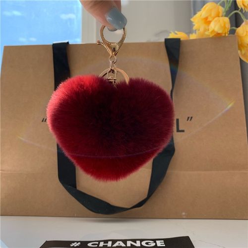獭兔毛爱心毛球挂m件个性可爱毛绒心形包包挂饰汽车钥匙扣配饰