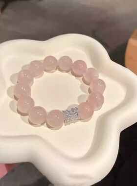 天然粉水a晶手串桃花粉水晶手链紫水晶手链高冰透手链情侣款送礼