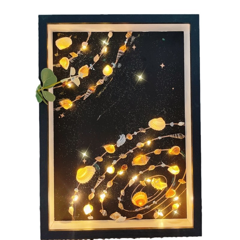 木质中空相框贝壳海螺标本diy手工材料包N星河发光装饰画框摆件