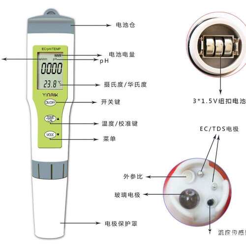 ph/ec/temp温度测试笔ph值ph计ec电导水质大屏幕测试笔水质EZ9902