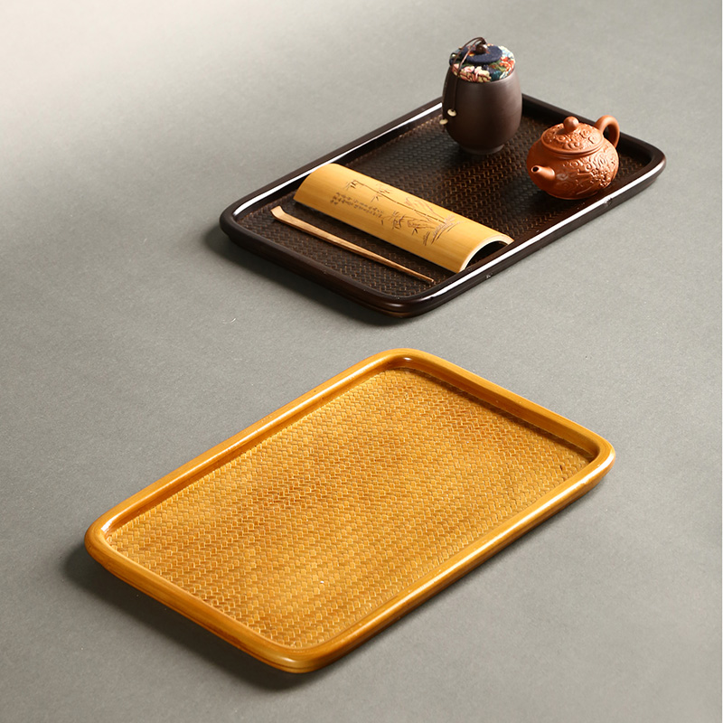 竹编托盘漆器长方形端茶盘点心盘日式复古茶具收纳盘古Z文盘干泡