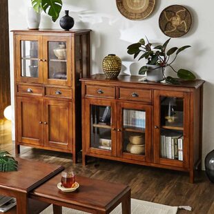 实木中古收纳柜复古客厅陈列柜展示柜防尘厨房餐边柜书柜橱柜整装