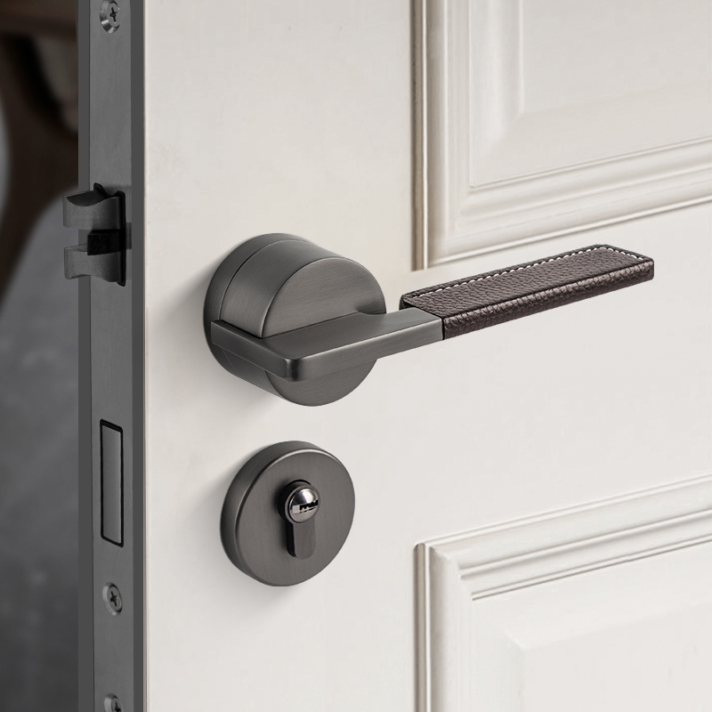 门锁室内木门现代极简真皮磁吸静音轻奢J金色卧室家用通用型门把