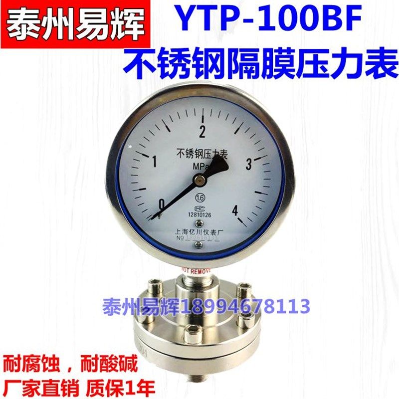 隔膜压力表YTP100BF螺纹式M20*1.5不锈钢款304 耐震膜片带油
