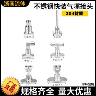 304卫生级快装 4快速皮接PC 气管快插软管卡箍不锈钢卡箍接头NPT1