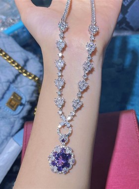 微镶满钻万能项j链女 高档珠宝翡翠彩宝碧玺吊坠扣通用项链万能链