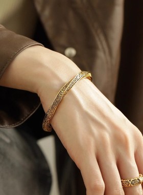 U 形唐草马蹄手链l男复古做旧小众设计手镯高级个性泰银手环气质