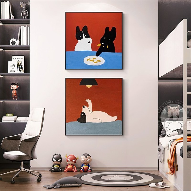 北欧方形b卡通动物客厅装饰画玄关画高级感过道画餐厅挂画晶瓷画图片
