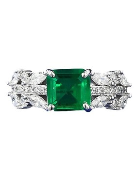 珠宝 2023新款S925仿真祖母绿切割J7*7mm时尚精品百搭款戒指