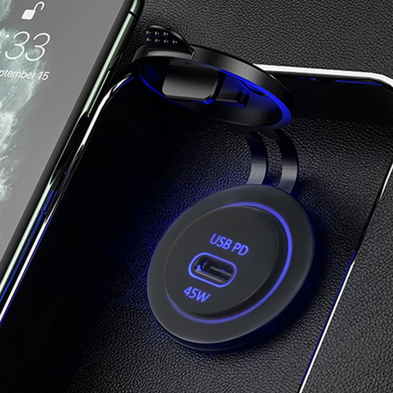 2021新款汽车摩托车改装PD快充USB-EC车载充电器 QC3.0快充二合一