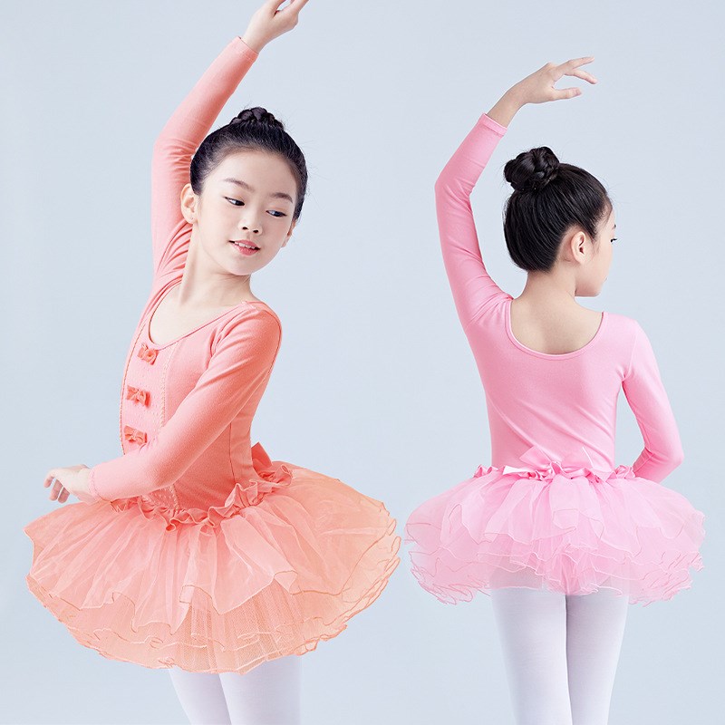 舞蹈服儿童长袖女童练功服秋季芭蕾舞裙公主裙中国U舞跳舞裙衣服