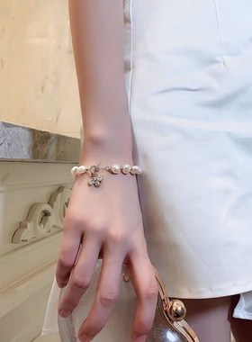 巴洛克淡水珍珠微镶锆石小蜜蜂手链冷淡风手环insW时尚简约手串女