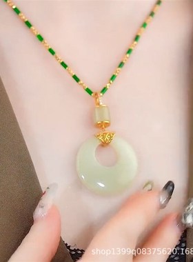 新款仿玉石平安扣吊坠项链u女小众轻奢爆款毛衣链服饰配饰挂件