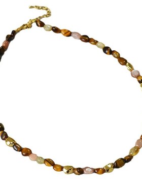 秋冬新款欧美小众设计复古文w艺美拉德虎眼石串珠个性时尚气质项