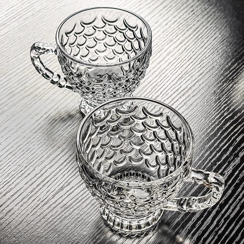 创意鱼鳞咖啡杯家用奢华高颜值杯子女精致甜品玻璃杯Vins风花茶杯