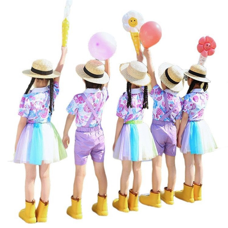 六一儿童演出服幼儿n园彩虹可爱背带裤舞蹈表演服小学生啦啦队服