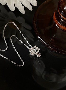 帝丰999足银可爱猫咪项链女轻奢小众ins灵动P吊坠锁骨链送闺蜜礼