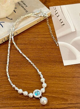 小众轻奢气质碎银几两珍珠海宝蓝猫眼石串珠手链戒指项Z链耳饰配