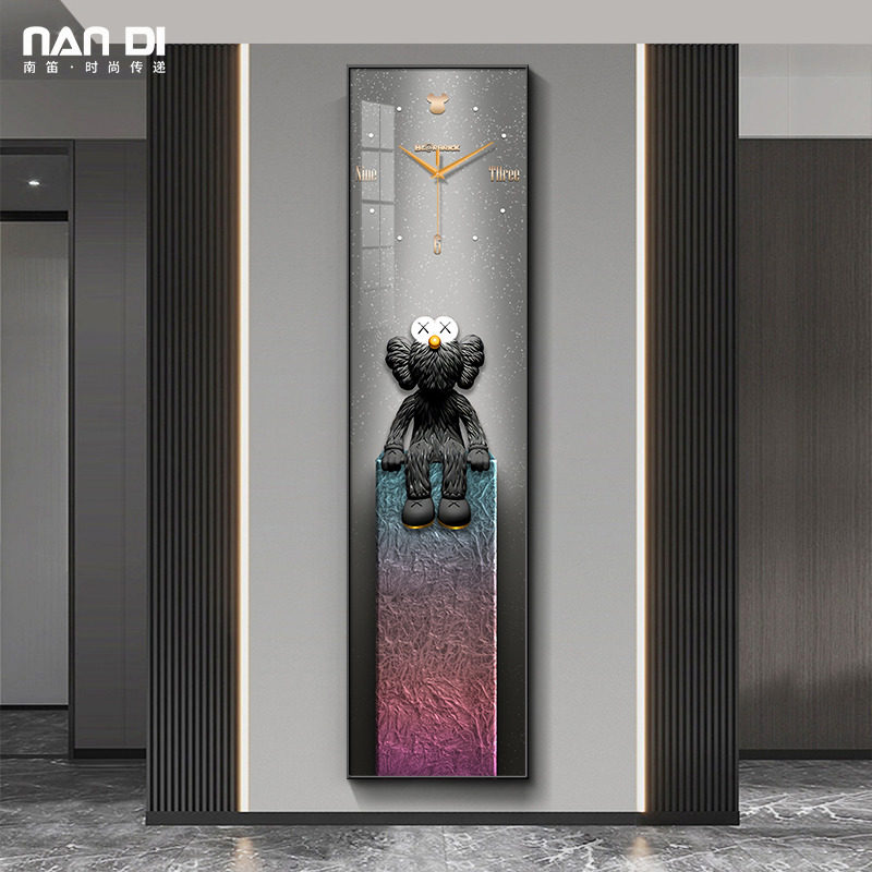 潮流卡通kaws玄关装饰画钟表挂钟客厅走廊过道挂画艺术时钟高级感