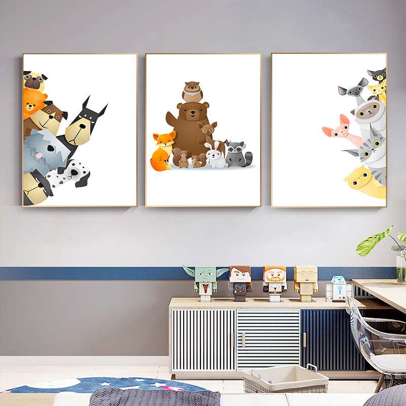北欧动物装饰画卡儿童房创意挂画玄关背景墙面动物壁画客厅走廊画图片